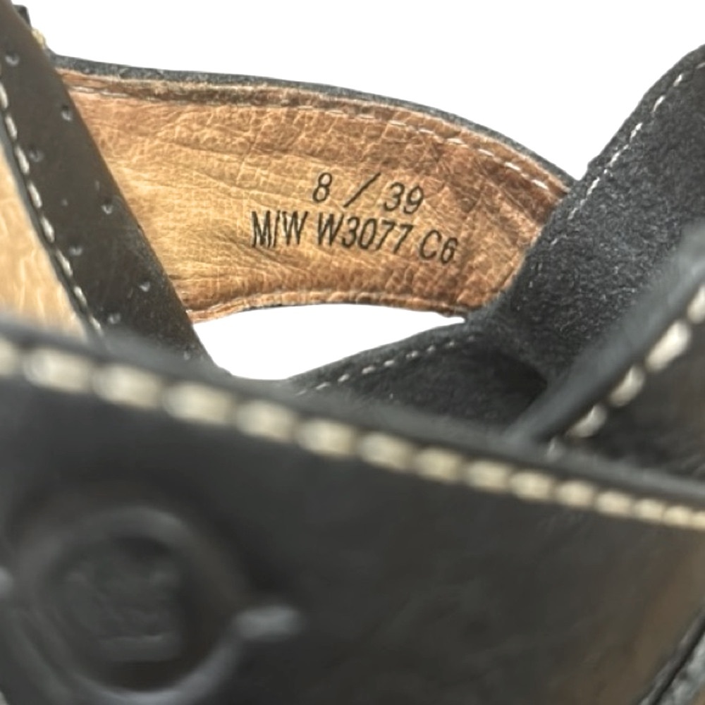 Born Folly Slip On Black Learher Wedge Sandals Size 8 - Picture 8 of 11